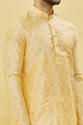 Yellow printed art silk kurta-pajama 3