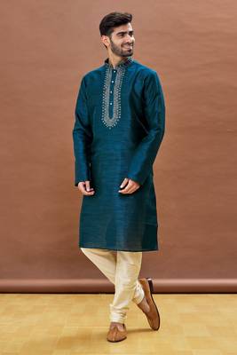 Rama Green embroidered art silk kurta-pajama 2