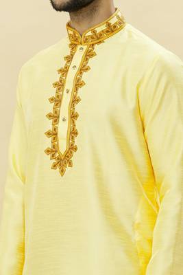 Yellow embroidered art silk kurta-pajama 3