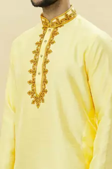 Yellow embroidered art silk kurta-pajama