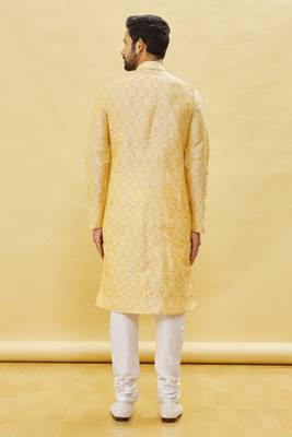 Yellow printed art silk kurta-pajama 4