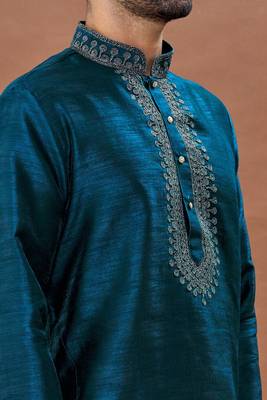 Rama Green embroidered art silk kurta-pajama 3