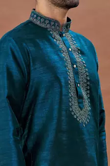 Rama Green embroidered art silk kurta-pajama