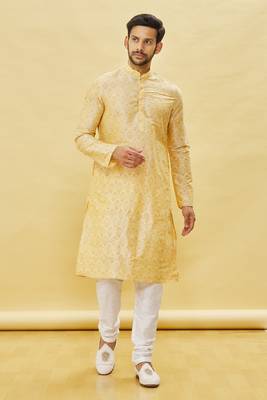 Yellow printed art silk kurta-pajama 5