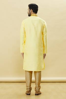 Yellow embroidered art silk kurta-pajama 4