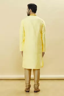 Yellow embroidered art silk kurta-pajama