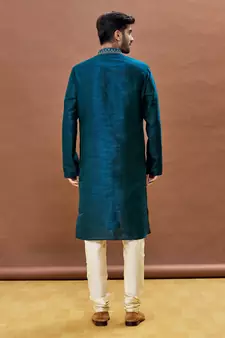 Rama Green embroidered art silk kurta-pajama
