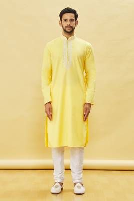 Yellow embroidered art silk kurta-pajama 1