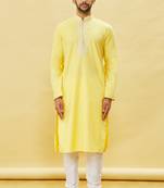 Yellow embroidered art silk kurta-pajama