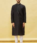 Black embroidered art silk kurta-pajama