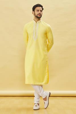 Yellow embroidered art silk kurta-pajama 2