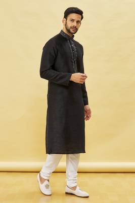 Black embroidered art silk kurta-pajama 2