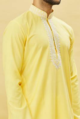 Yellow embroidered art silk kurta-pajama 3