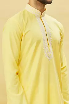 Yellow embroidered art silk kurta-pajama