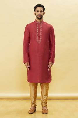 Maroon embroidered art silk kurta-pajama 1