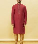 Maroon embroidered art silk kurta-pajama