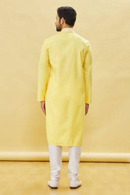 Yellow embroidered art silk kurta-pajama 4