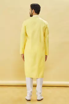 Yellow embroidered art silk kurta-pajama