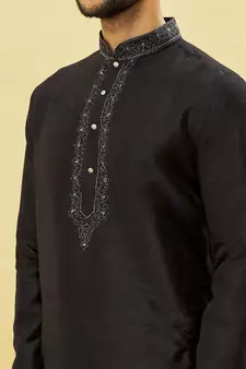 Black embroidered art silk kurta-pajama