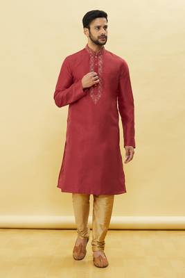 Maroon embroidered art silk kurta-pajama 2