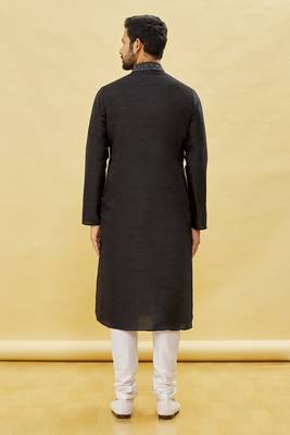 Black embroidered art silk kurta-pajama 4