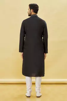 Black embroidered art silk kurta-pajama