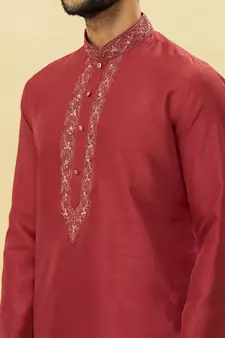 Maroon embroidered art silk kurta-pajama