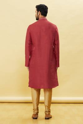 Maroon embroidered art silk kurta-pajama 4