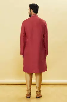 Maroon embroidered art silk kurta-pajama