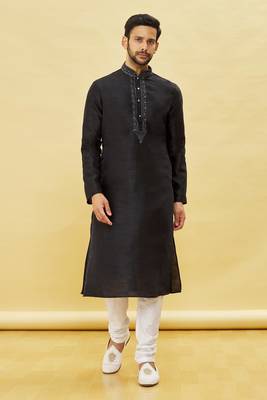 Black embroidered art silk kurta-pajama 5