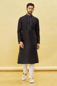 Black embroidered art silk kurta-pajama