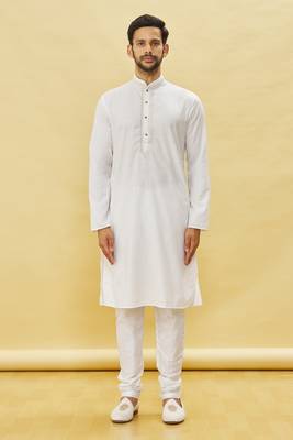 White embroidered art silk kurta-pajama 1