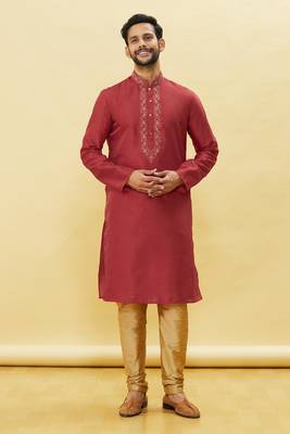 Maroon embroidered art silk kurta-pajama 5
