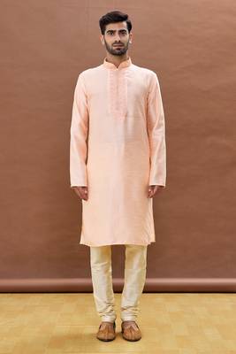 Pink embroidered art silk kurta-pajama 1