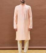 Pink embroidered art silk kurta-pajama