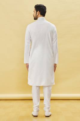 White embroidered art silk kurta-pajama 4