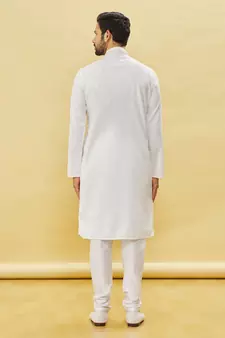 White embroidered art silk kurta-pajama