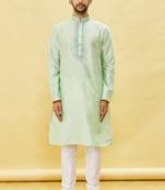 Green embroidered art silk kurta-pajama