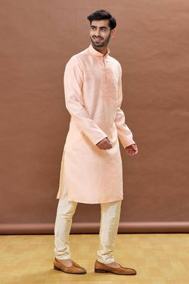 Pink embroidered art silk kurta-pajama 2