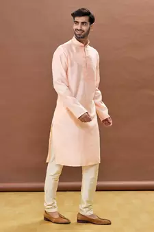 Pink embroidered art silk kurta-pajama