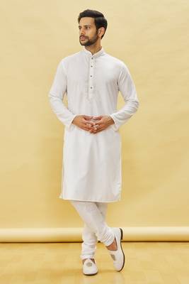 White embroidered art silk kurta-pajama 5