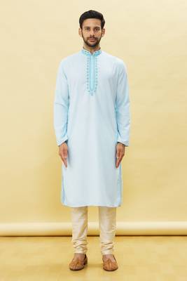 Blue embroidered art silk kurta-pajama 1