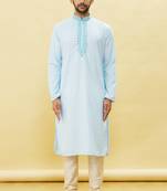 Blue embroidered art silk kurta-pajama