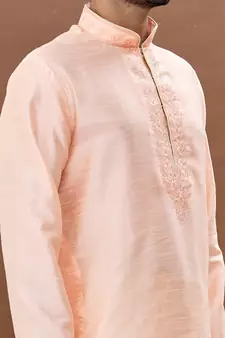 Pink embroidered art silk kurta-pajama