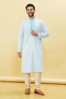Blue embroidered art silk kurta-pajama