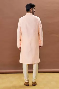 Pink embroidered art silk kurta-pajama