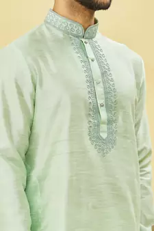 Green embroidered art silk kurta-pajama