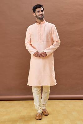 Pink embroidered art silk kurta-pajama 5