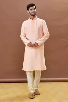 Pink embroidered art silk kurta-pajama