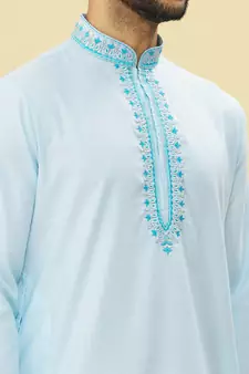Blue embroidered art silk kurta-pajama